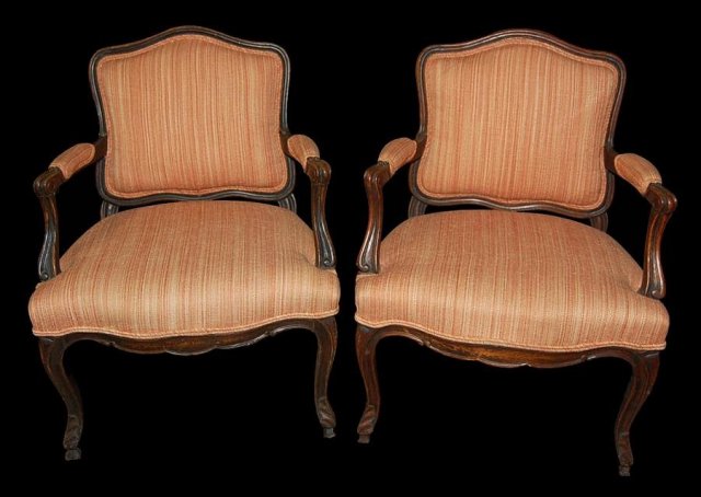 Pair French Walnut Armchairs