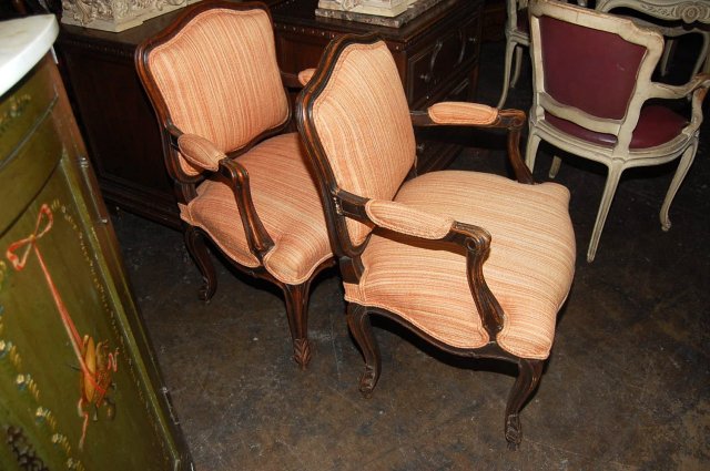 Pair French Walnut Armchairs
