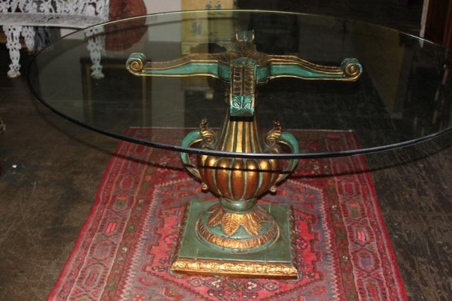 Italian Lacquered Pedestal Table w/ Glass Top