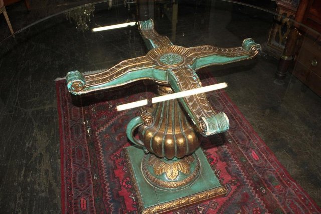 Italian Lacquered Pedestal Table w/ Glass Top