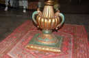 Italian Lacquered Pedestal Table w/ Glass Top