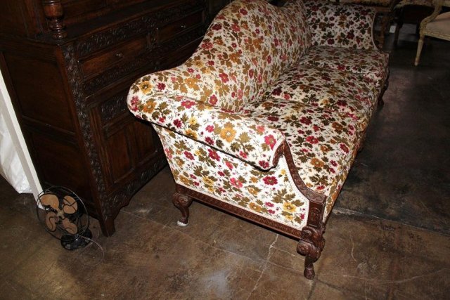 Continental Carved Walnut Sofa