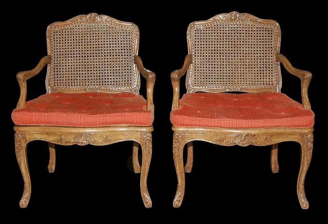 Pair French Caned Armchairs