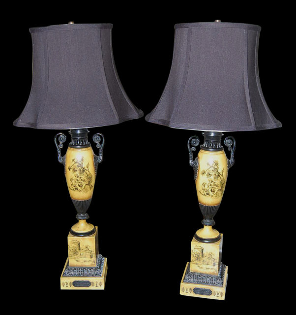 Pair French Tole Painted Lamps