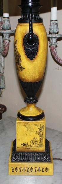 Pair French Tole Painted Lamps