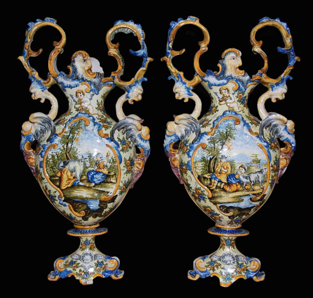 Pair Italian Faience Vases
