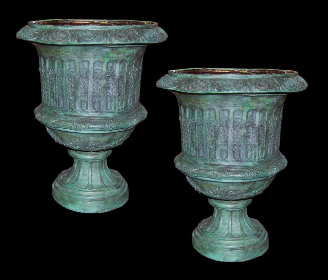 Pair Bronze Urns