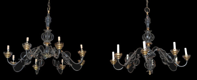 Pair French Iron Chandeliers