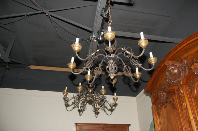 Pair French Iron Chandeliers