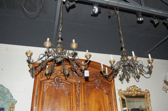 Pair French Iron Chandeliers