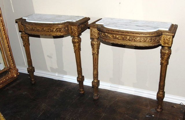 Pair French Giltwood Consoles