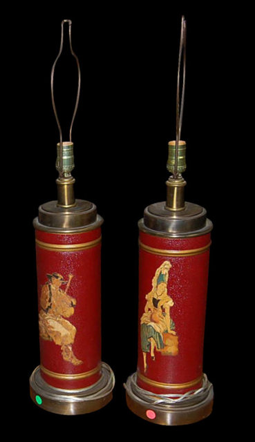 Pair of Antique Tole Painted Lamps
