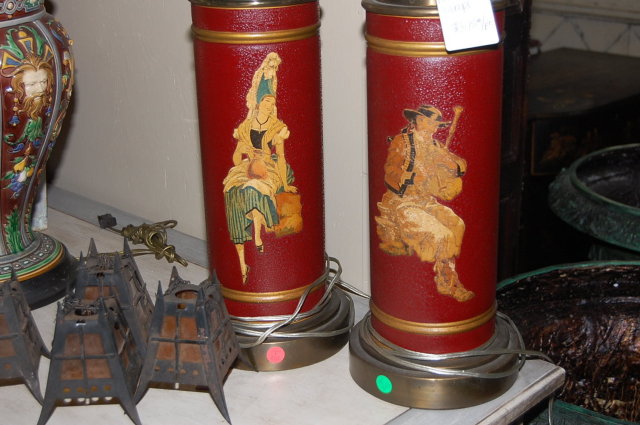 Pair of Antique Tole Painted Lamps