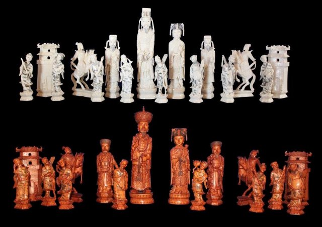 Oriental Carved Ivory Chess Set