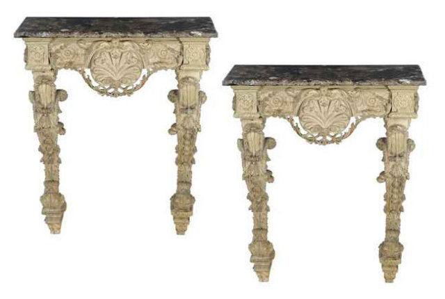 Pair of Italian Lime Wood Consoles