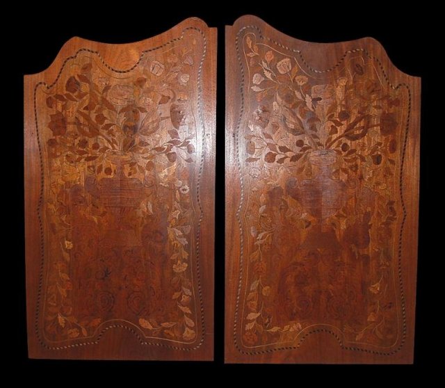Pair Walnut Inlaid Panels