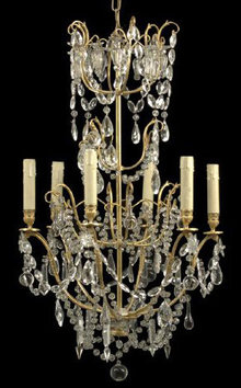 French Gilt Lacquered Brass & Crystal Chandelier