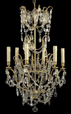 French Gilt Lacquered Brass & Crystal Chandelier