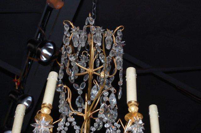 French Gilt Lacquered Brass & Crystal Chandelier