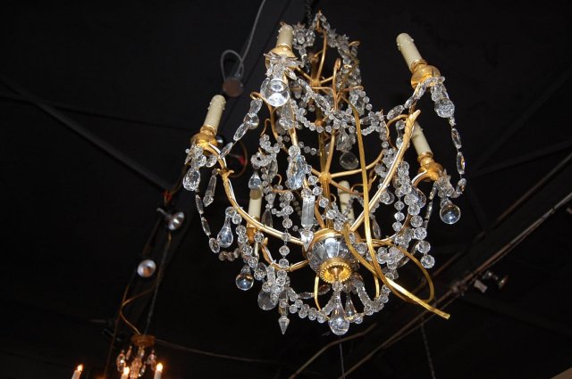 French Gilt Lacquered Brass & Crystal Chandelier