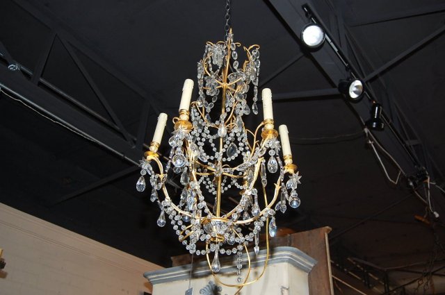 French Gilt Lacquered Brass & Crystal Chandelier