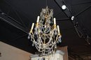 French Gilt Lacquered Brass & Crystal Chandelier