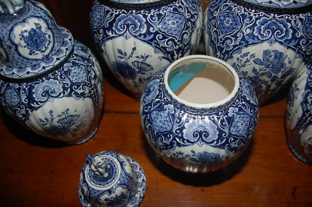 Set of 5 Blue Delfts Ginger Jars