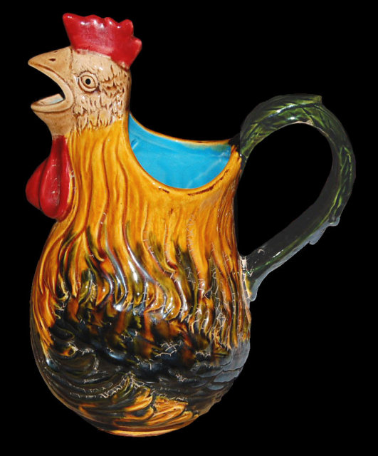 French Majolica Rooster Pitcher