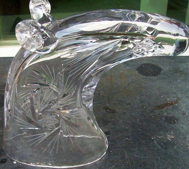 Hand Etched Crystal Cornucopia Vase