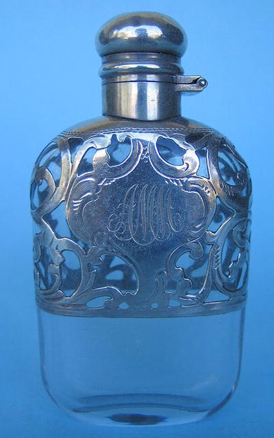 AMERICAN LARGE MARKED STERLING OVERLAY SCENT BOTTLE
