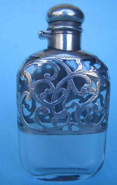 AMERICAN LARGE MARKED STERLING OVERLAY SCENT BOTTLE