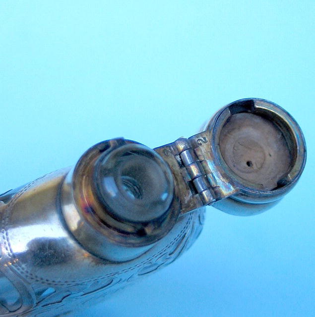AMERICAN LARGE MARKED STERLING OVERLAY SCENT BOTTLE