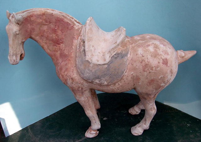 TANG HORSE WITH SADDLE MUCH ORIGINAL COLOR SUPERB!