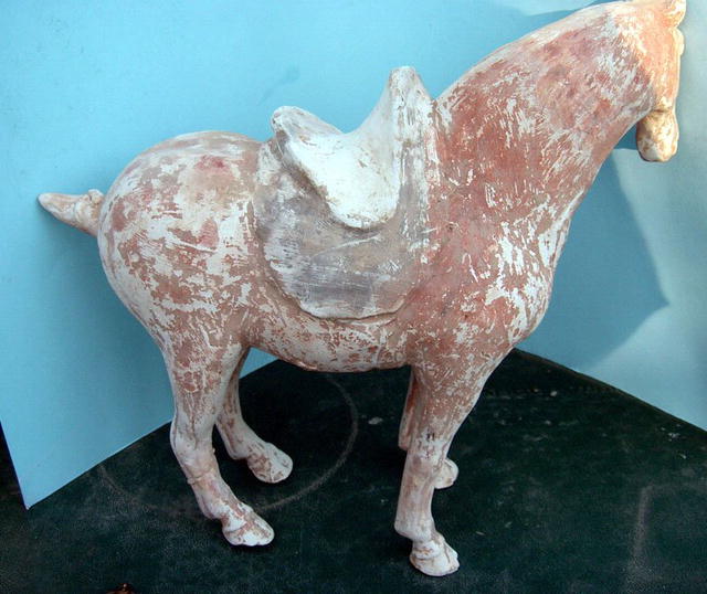 TANG HORSE WITH SADDLE MUCH ORIGINAL COLOR SUPERB!