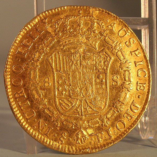 1809 CHILE 8 ESCUDOS GOLD ABOUT UNCIRCULATED