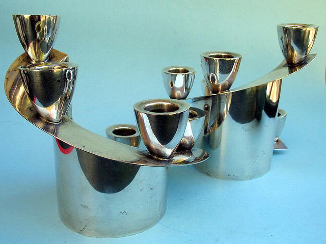 HEAVY MEXICAN STERLING MOD CANDELABRAS EAGLE MARKED