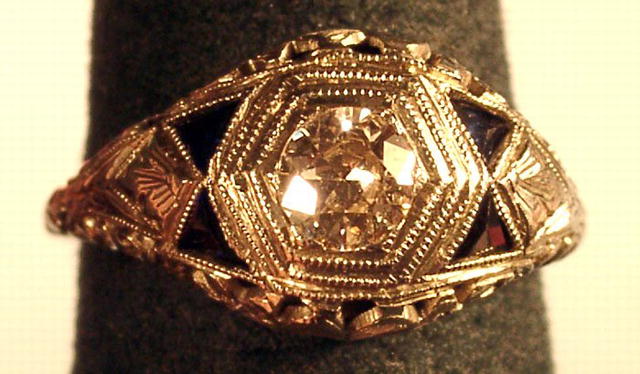 FILIGREED 14K WHITE GOLD .80 CARAT DIAMOND 4 SAPPHIRES