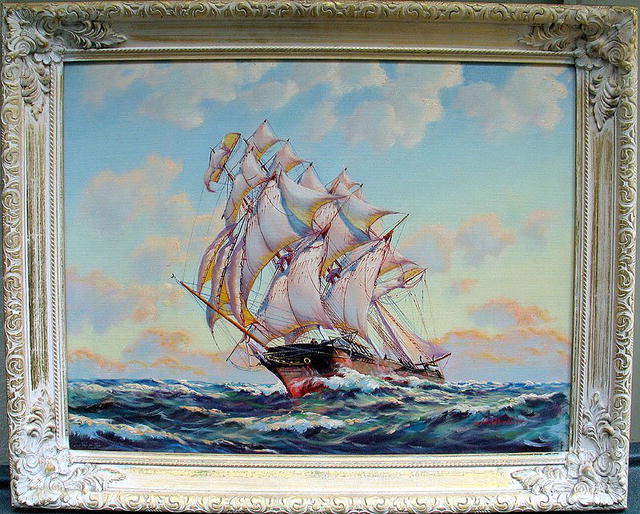 FABULOUS PAINTING BY G H WHEATLEY OF SHIP UNDER SAIL