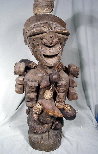 SONGYE FETISH / POWER FIGURE ZAIRE LARGE RAMS HORN 1900