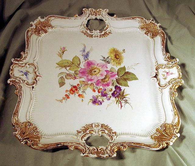 MASSIVE SQUARE MEISSEN HANDLED PLATTER EARLY