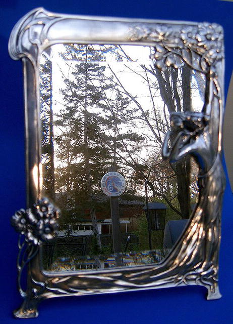 OUTSTANDING PEWTER ART NOUVEAU MIRROR ROYAL DUTCH