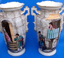 WELL PAINTED OLD PARIS PAIR OF VASES EXTRA NICE
