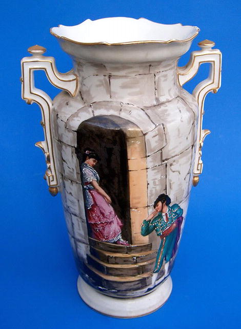WELL PAINTED OLD PARIS PAIR OF VASES EXTRA NICE
