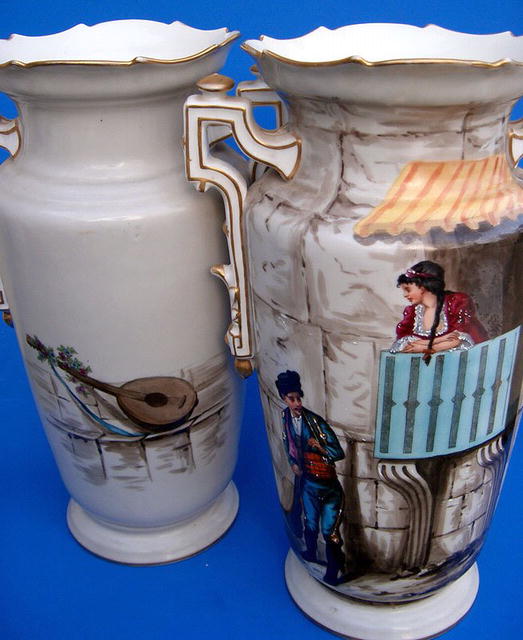 WELL PAINTED OLD PARIS PAIR OF VASES EXTRA NICE