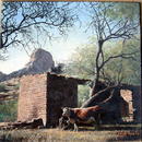 BIZARRE OIL PAINTING ON SILVER PLATE TRAY WESTERN SCENE