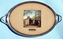 BIZARRE OIL PAINTING ON SILVER PLATE TRAY WESTERN SCENE