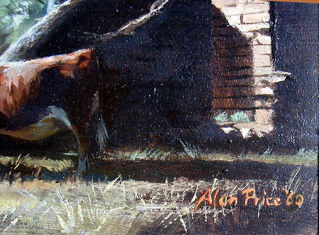 BIZARRE OIL PAINTING ON SILVER PLATE TRAY WESTERN SCENE