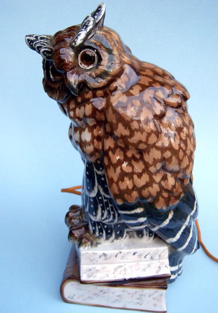 ERNST BOHNE OWL ON BOOKS PORCELAIN PERFUME LAMP