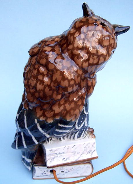 ERNST BOHNE OWL ON BOOKS PORCELAIN PERFUME LAMP