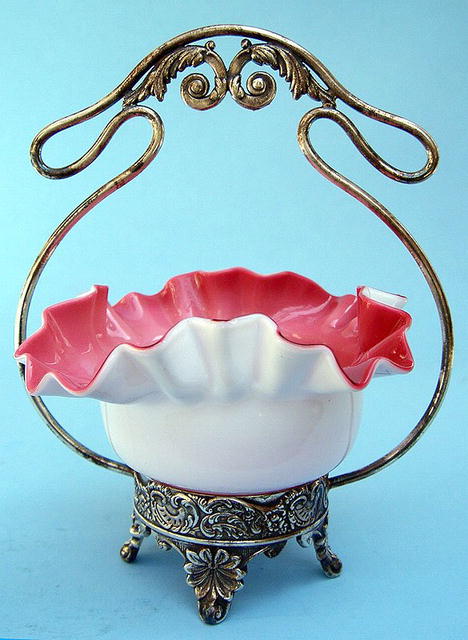 Worlds cutest Silver Plate and art glass Brides Basket